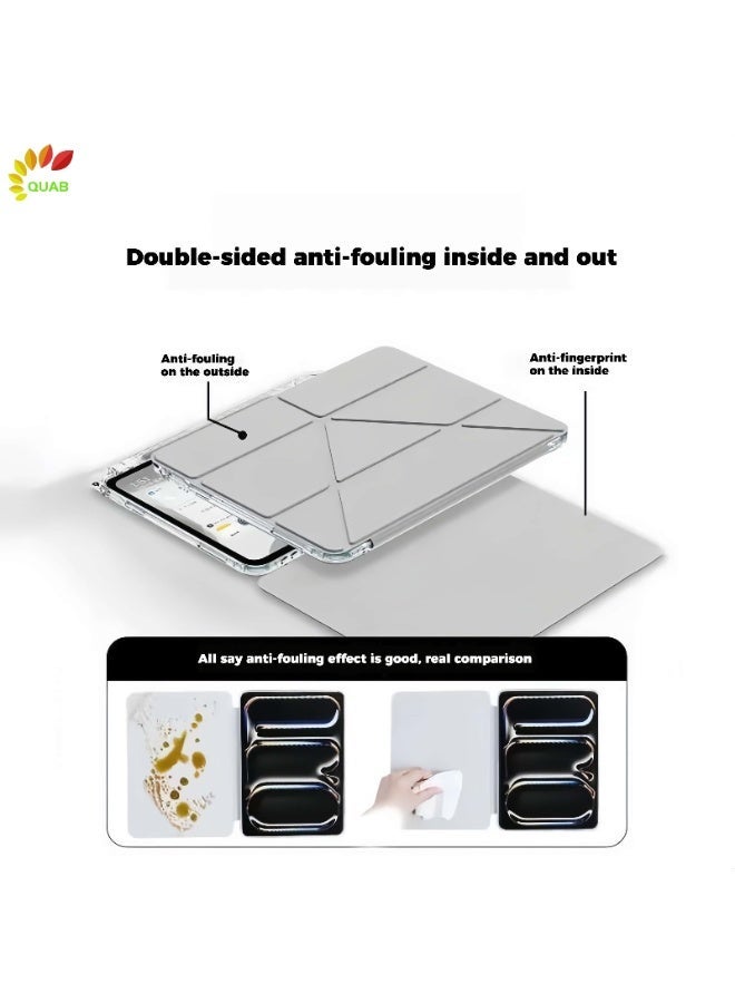 QUAB Clear Case for iPad 11th Gen (A16) / iPad 10th Gen, Anti-Bend Shockproof Cover with Apple Pencil Holder, 3+Y Multi-Angle Stand, Dual-Side Stain Resistant,Grey. - Image 4