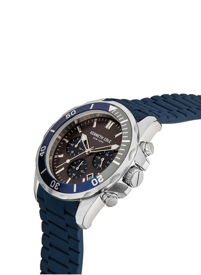 Kenneth Cole New York 43mm Men's Chronograph Watch with Blue Silicone Strap