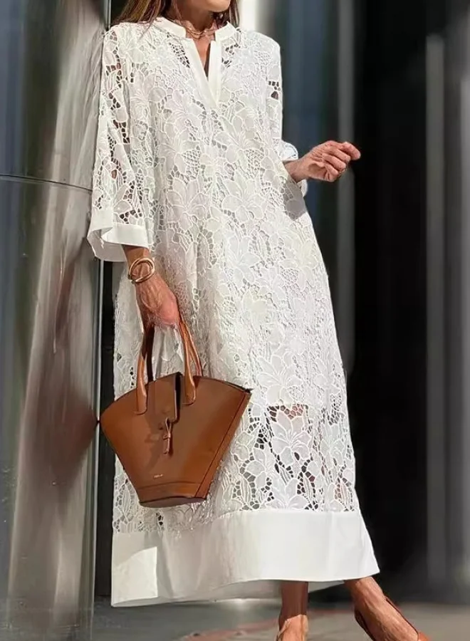 SIMPLEE Lace Milk Silk Loose Long Dress
