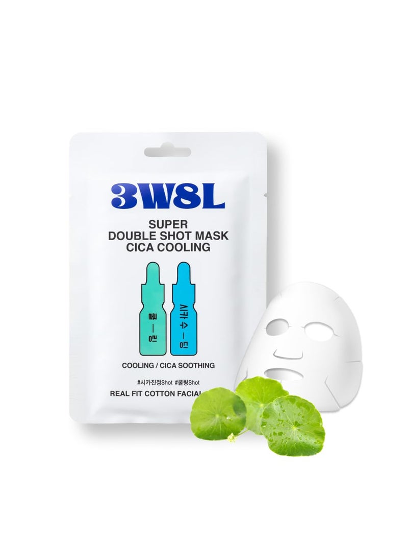 3words 8letters - 3W8L Super Double Shot Face Mask Cica Cooling 091 fl oz  53 C  Caming Essence  Heated Skin  Daily Facial Mask Ecofriendly Pure Cotton Green Sheet Masks  Korean Skin Care - Image 1