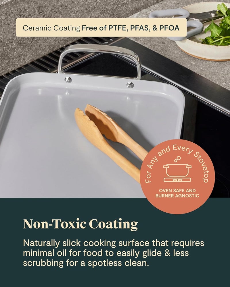 CARAWAY Caraway Double Burner Griddle  19x12 Griddle Pan  NonStick Ceramic Coated  Non Toxic PTFE  PFOA Free  Oven Safe  Compatible with All Stovetops  Black  - Image 4