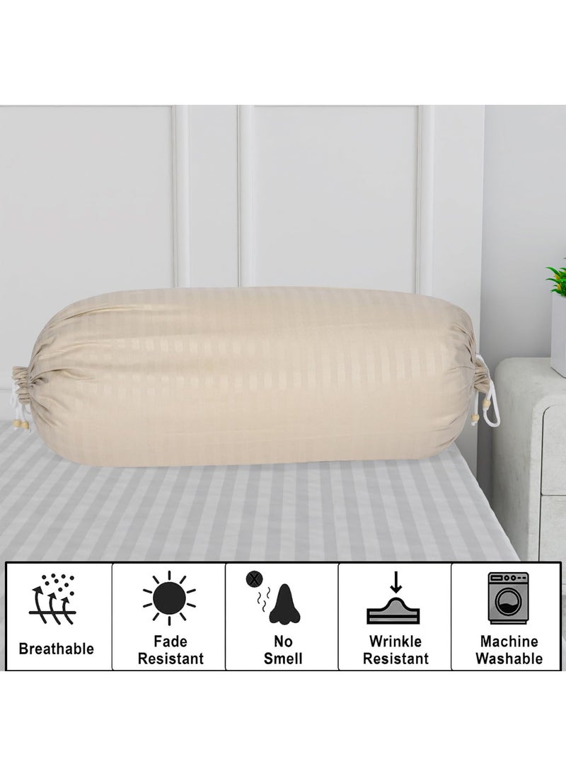 Kuber Industries Kuber Industries Bolster Covers Soft Cotton Bolster Cover Set Diwan Round Bolster Striped Pattern Masand Cover 16x32 Inch Pack of 6 Cream  - Image 4