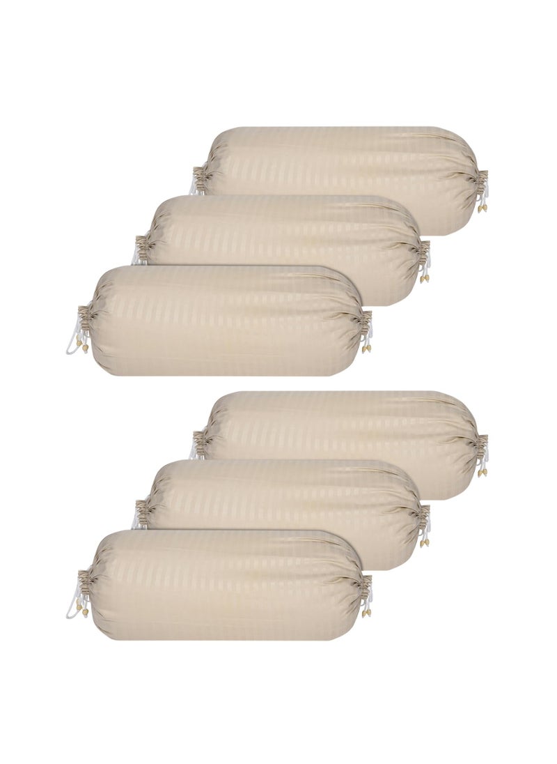 Kuber Industries Kuber Industries Bolster Covers Soft Cotton Bolster Cover Set Diwan Round Bolster Striped Pattern Masand Cover 16x32 Inch Pack of 6 Cream  - Image 1
