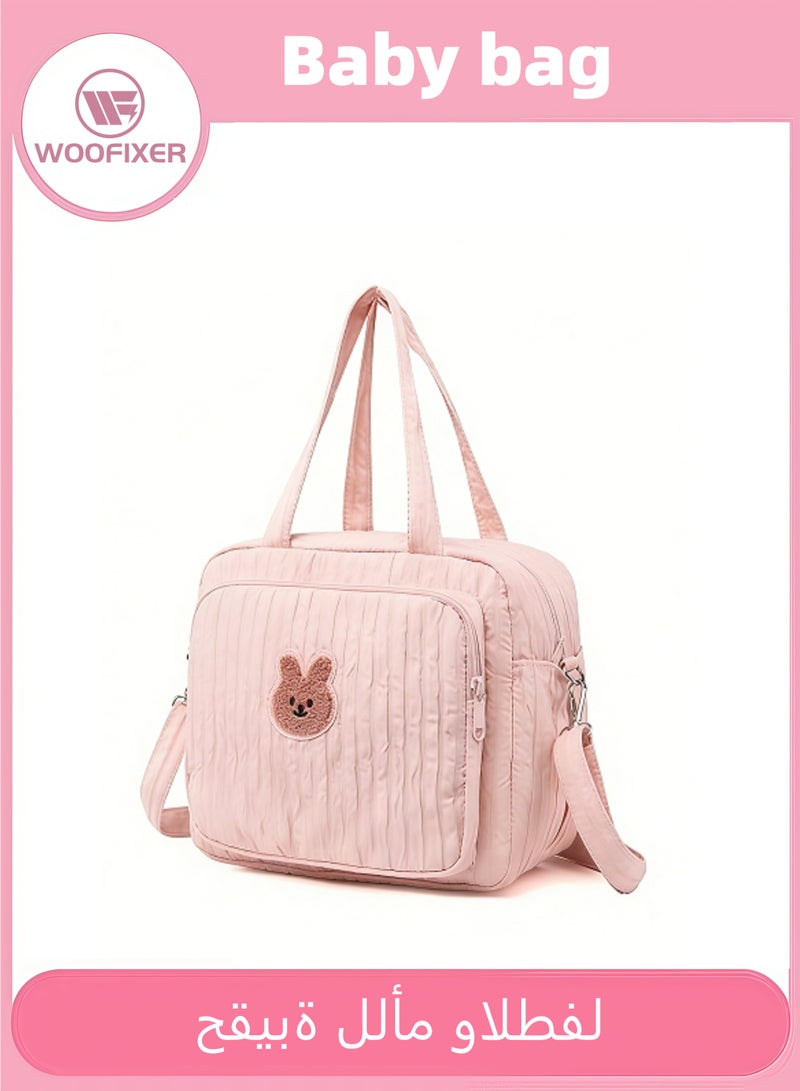 Woofixer Multifunction Diaper Bag Tote for Moms, Quilted Cotton Travel Baby Bag for Girls and Boys, Large Maternity Storage Tote without Doll(Pink) - Image 1