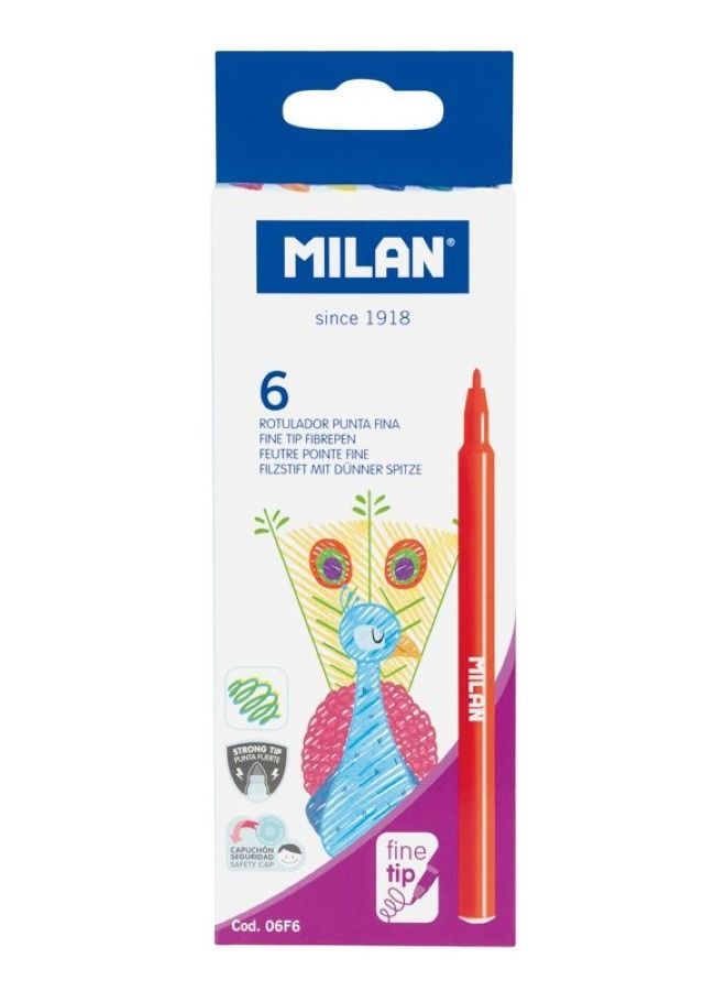 MILAN Box 6 Fine Tip Fibrepens - Image 1