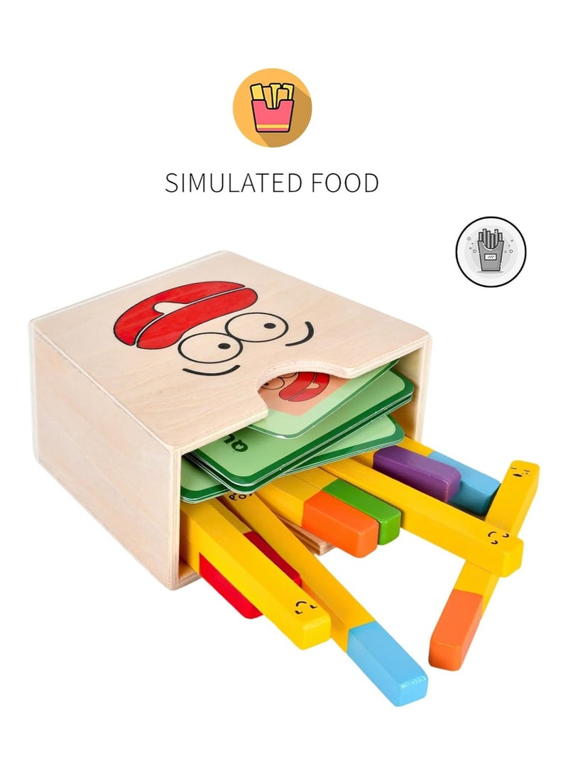 Wooden French Fries Sorting and Stacking Toys for Toddlers, Montessori Toys for 3 Year Olds, Preschool Educational Toys to Develop Fine Motor Skills - Image 3
