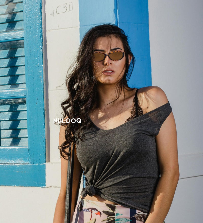 NULOOQ نظارتان شمسية بيضاوية على طراز ”عين القطة“ للنساء، نظارات خفيفة الوزن على موضة التسعينيات مزودة بحماية للأعين من الأشعة فوق البنفسجية، نظارات ضيقة عصرية - Image 2
