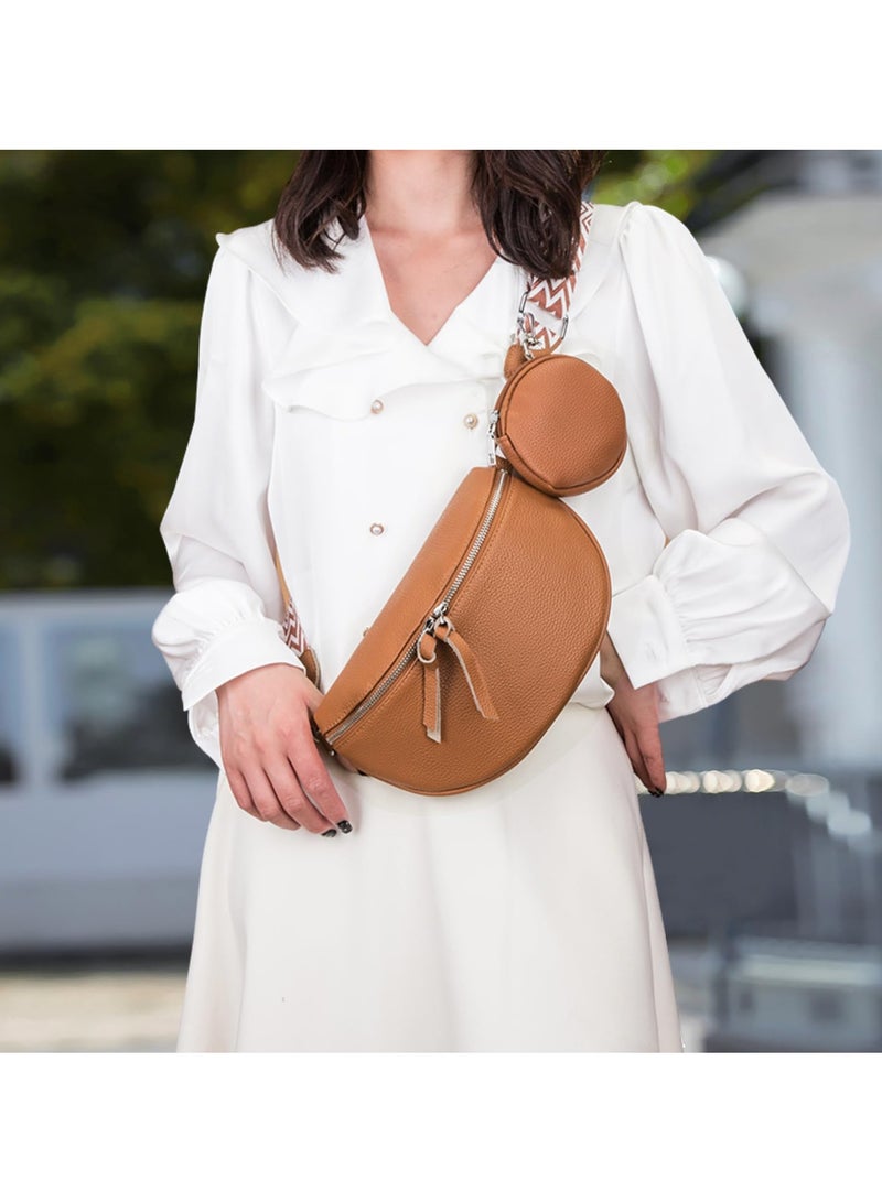 SOLARAE Cross Body Bag Women, Genuine Leather FashionSling Shoulder Bag for Women with Fashion Straps, Ladies Adjustable Multipurpose Chest Bag(Tan) - Image 2