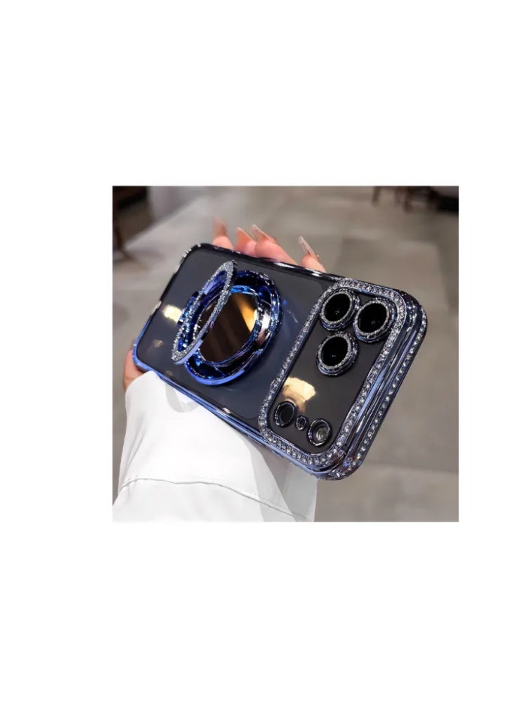 حقيبة هاتف واقية شفافة مغناطيسية مزينة بالكريستال مع مرآة، غطاء واقي لـ iPhone 17/17 Pro/17 Pro Max - Image 2