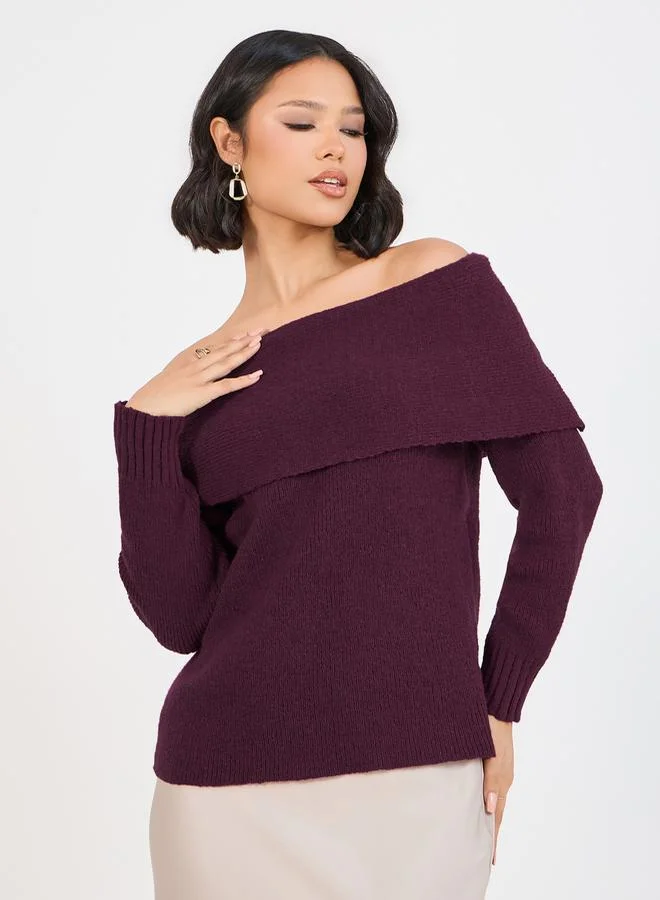Styli Off Shoulder Neck Knit Top