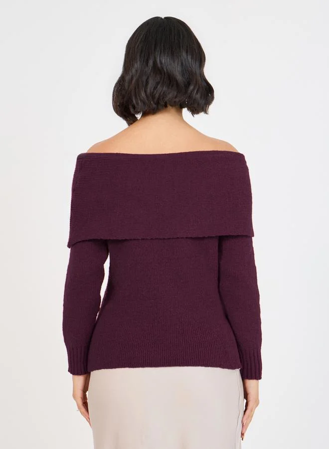 Styli Off Shoulder Neck Knit Top