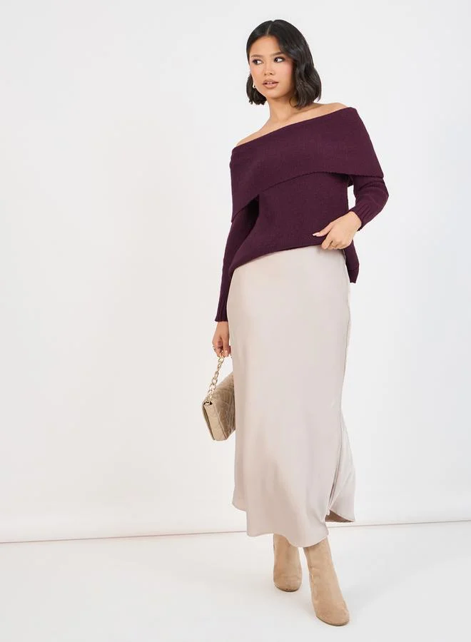 Styli Off Shoulder Neck Knit Top
