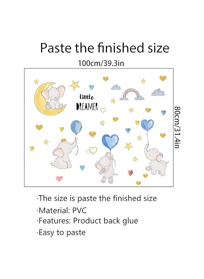 Colorful Balloon Flying Animals Wall Decals Cute Elephant Love Hearts And Stars Wall Stickers Removable Peel And Stick Cartoon Neutral Vinyl Wall Decor For Kids Bedroom Living Room