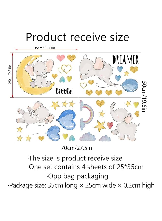 Colorful Balloon Flying Animals Wall Decals Cute Elephant Love Hearts And Stars Wall Stickers Removable Peel And Stick Cartoon Neutral Vinyl Wall Decor For Kids Bedroom Living Room