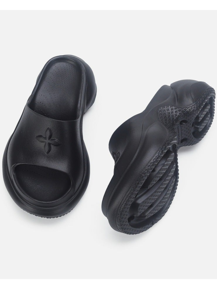 Loquat Pillow Slippers Thick Sole Wedge Non Slip Fish Mouth Outdoor Beach Slippers Black  - Image 3