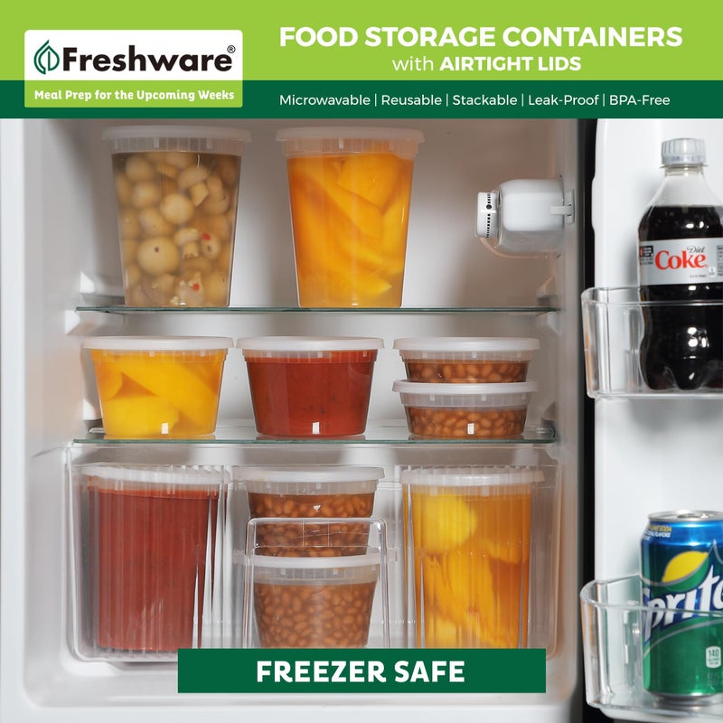 Freshware Food Storage Containers [50 Set] 8 oz Plastic Deli Containers with Lids, Slime, Soup, Meal Prep Containers, BPA Free, Stackable, Leakproof, Microwave, Dishwasher and Freezer Safe - Image 4