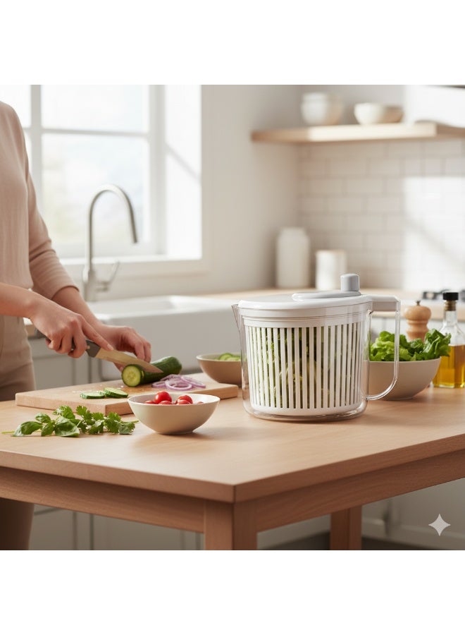 Fissman Salad Spinner Dryer 21cm/2.5L Plastic Rotary Vegetable Washer with Bowl - Image 2