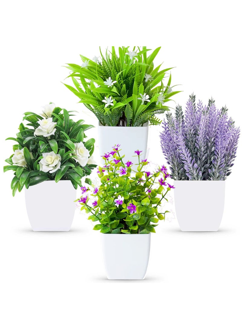 4 عبوات من نباتات صناعية صغيرة للاستخدام الداخلي للمنزل والمكتب والمزرعة وديكور الحمام أخضر - Image 1