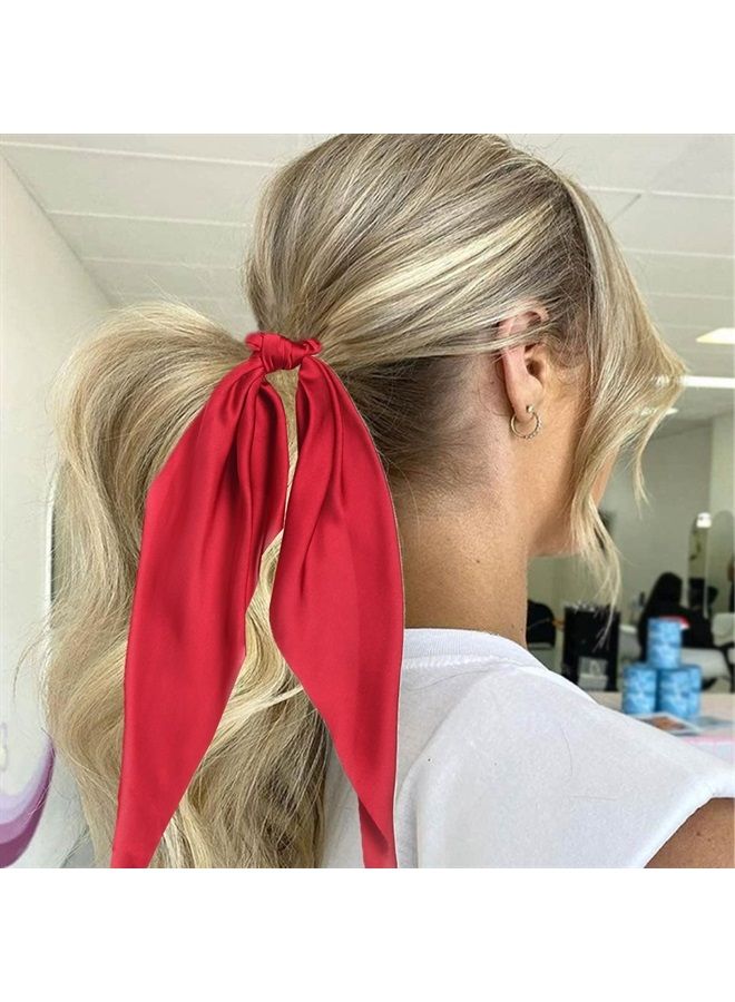 LFOUVRE Pack of 2 Knotted Bow Hair Scrunchies Elastic Hair Scarf Black Hair Ties Bands Satin Hair Ribbon Scrunchy Red Ponytail Holder for Women and Girls (Burgundy) - Image 3