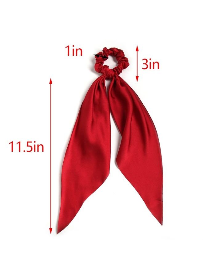 LFOUVRE Pack of 2 Knotted Bow Hair Scrunchies Elastic Hair Scarf Black Hair Ties Bands Satin Hair Ribbon Scrunchy Red Ponytail Holder for Women and Girls (Burgundy) - Image 5