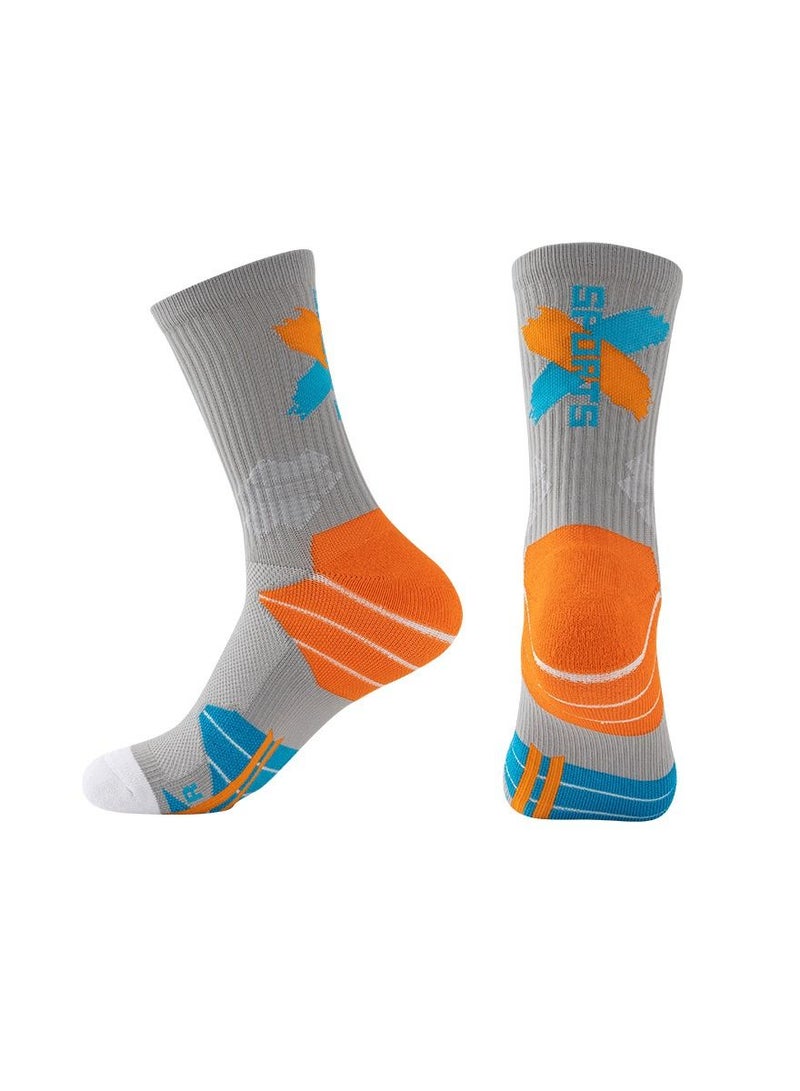 Loquat Men Anti Slip Mid Calf Sport Socks Grey/Orange