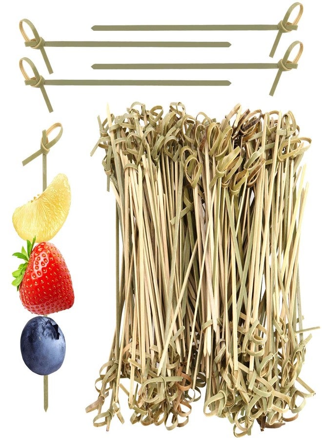 بينجيو PINGEUI ١٥٠٠ قطعة من أعواد الكوكتيل المصنوعة من الخيزران بطول ٤.٧ بوصة، أعواد خيزران معقودة، أعواد أسنان خضراء، أعواد طعام مصنوعة يدويًا معقودة للمقبلات، أعواد طعام، أعواد كوكتيل - Image 1