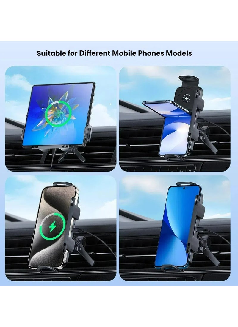 إيكوزيت حامل سيارة وشاحن لاسلكي مصمم خصيصًا للهواتف القابلة للطي، سلسلة Samsung Galaxy Z Fold/HuaWei Mate X/Oppo Find N/Xiaomi Mix Fold؛ مثالي لحمل iPhone؛ حامل هاتف يدور تلقائيًا بلمسة واحدة؛ حامل هاتف في فتحة تهوية السيارة للهواتف الذكية/الأجهزة اللوحية/الهاتف القابل للطي  - Image 4