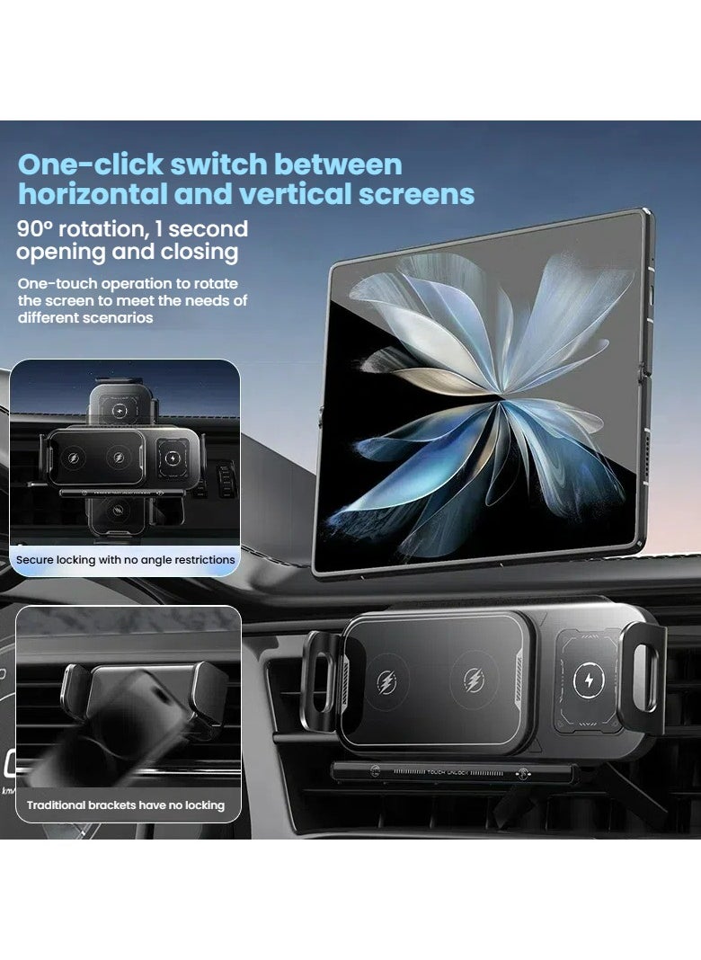 إيكوزيت حامل سيارة وشاحن لاسلكي مصمم خصيصًا للهواتف القابلة للطي، سلسلة Samsung Galaxy Z Fold/HuaWei Mate X/Oppo Find N/Xiaomi Mix Fold؛ مثالي لحمل iPhone؛ حامل هاتف يدور تلقائيًا بلمسة واحدة؛ حامل هاتف في فتحة تهوية السيارة للهواتف الذكية/الأجهزة اللوحية/الهاتف القابل للطي  - Image 5