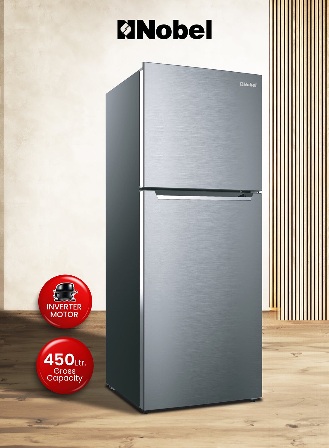 450 L Gross / 332 L Net , No frost Double Door Refrigerators with Inverter Technology, R600a Refrigerant,Electronic Control System, Inside Light, Vegetable Crisper 332 L NR450NF Inox Colour