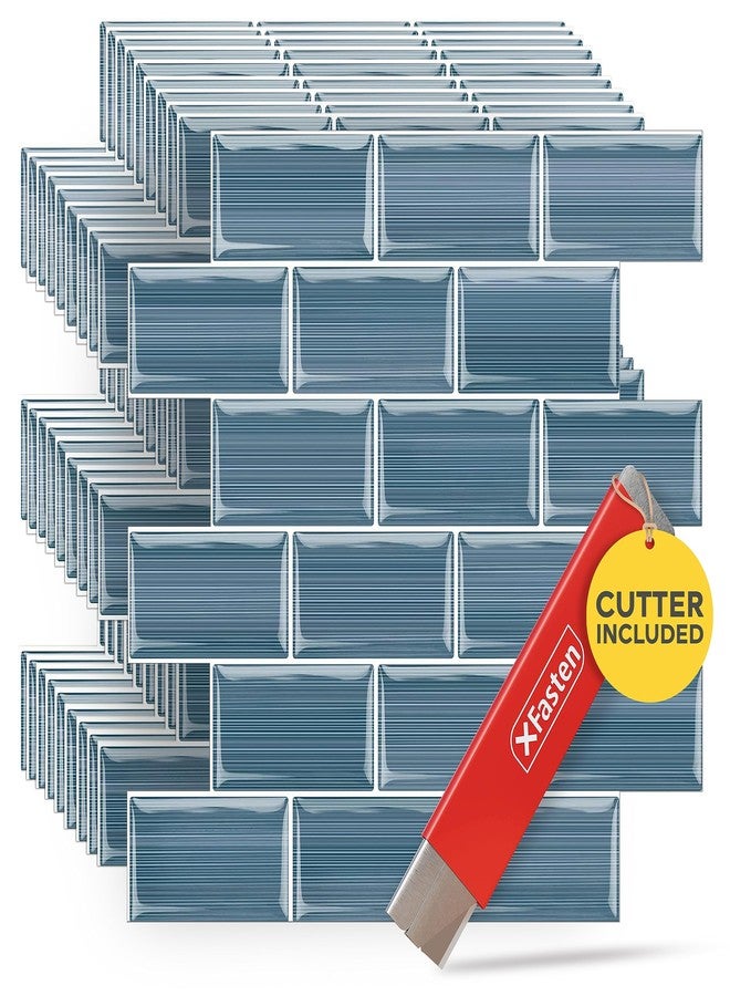 إكس فاستين بلاط XFasten Backsplash للمطبخ، بلاط قابل للتقشير واللصق، 10 قطع، 12 بوصة × 12 بوصة مع قاطع صغير، بلاط مترو أنفاق أزرق للخلف، بلاط جدران المطبخ والحمام المقاوم للماء - Image 1