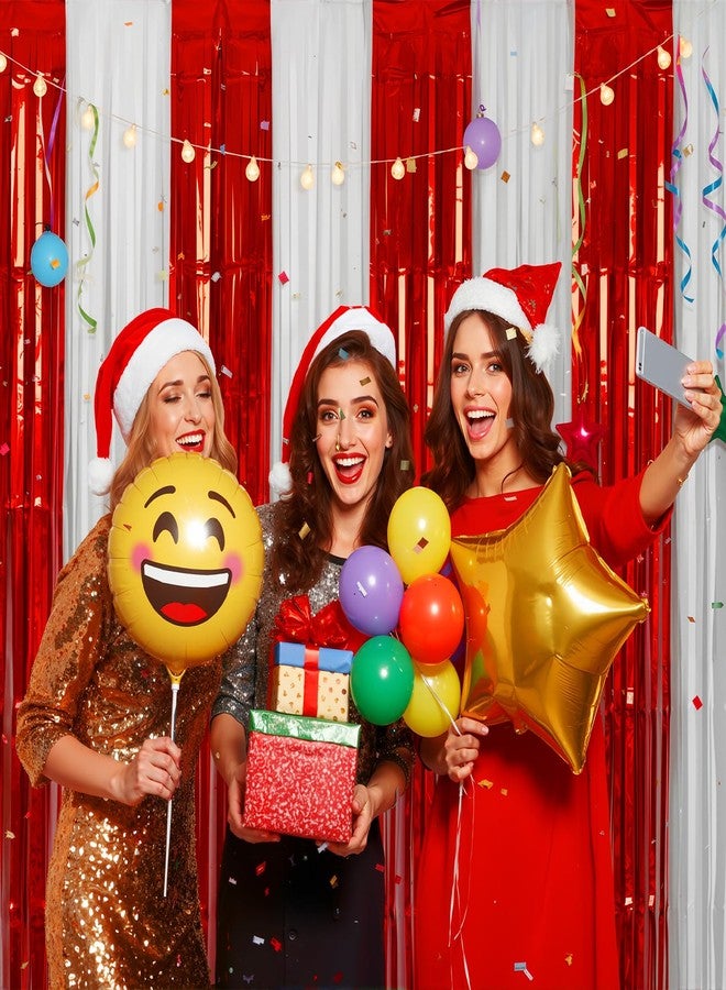 Zhanmai Christmas Red White Tinsel Foil Fringe Curtains 3.28×8.20 ft Metallic Streamers Tinsel Curtains Background for Carnival Circus New Year Party(red White, 2 Pack) - Image 5