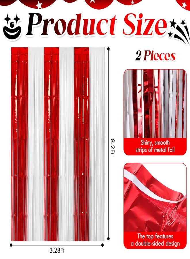 Zhanmai Christmas Red White Tinsel Foil Fringe Curtains 3.28×8.20 ft Metallic Streamers Tinsel Curtains Background for Carnival Circus New Year Party(red White, 2 Pack) - Image 2