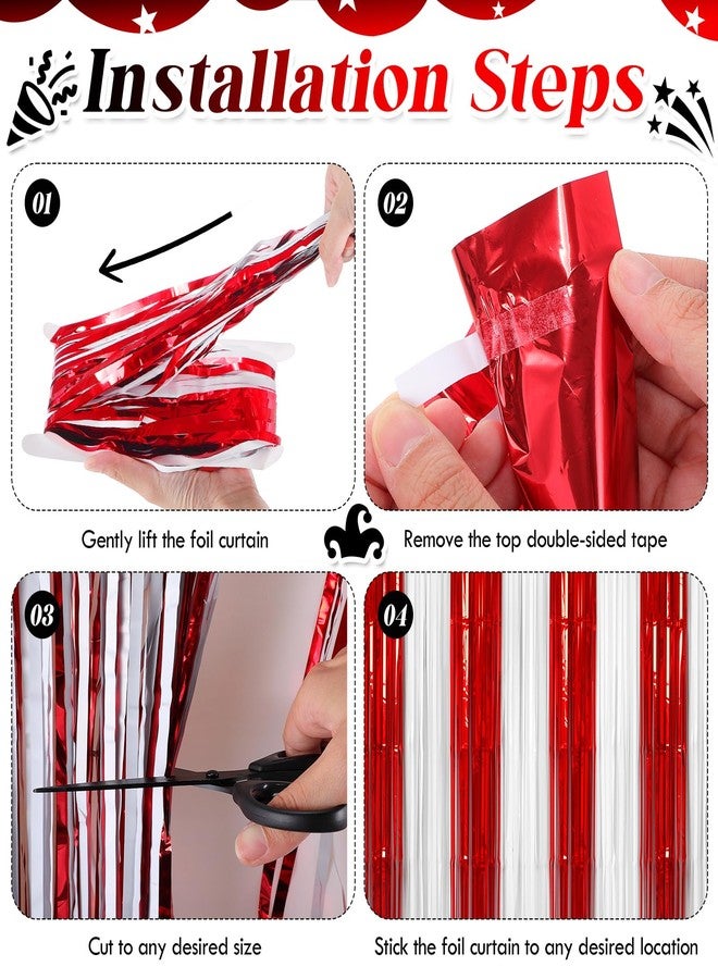 Zhanmai Christmas Red White Tinsel Foil Fringe Curtains 3.28×8.20 ft Metallic Streamers Tinsel Curtains Background for Carnival Circus New Year Party(red White, 2 Pack) - Image 3