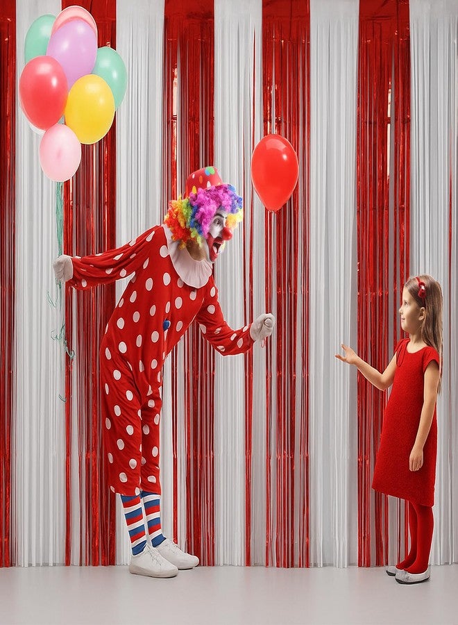 Zhanmai Christmas Red White Tinsel Foil Fringe Curtains 3.28×8.20 ft Metallic Streamers Tinsel Curtains Background for Carnival Circus New Year Party(red White, 2 Pack) - Image 4