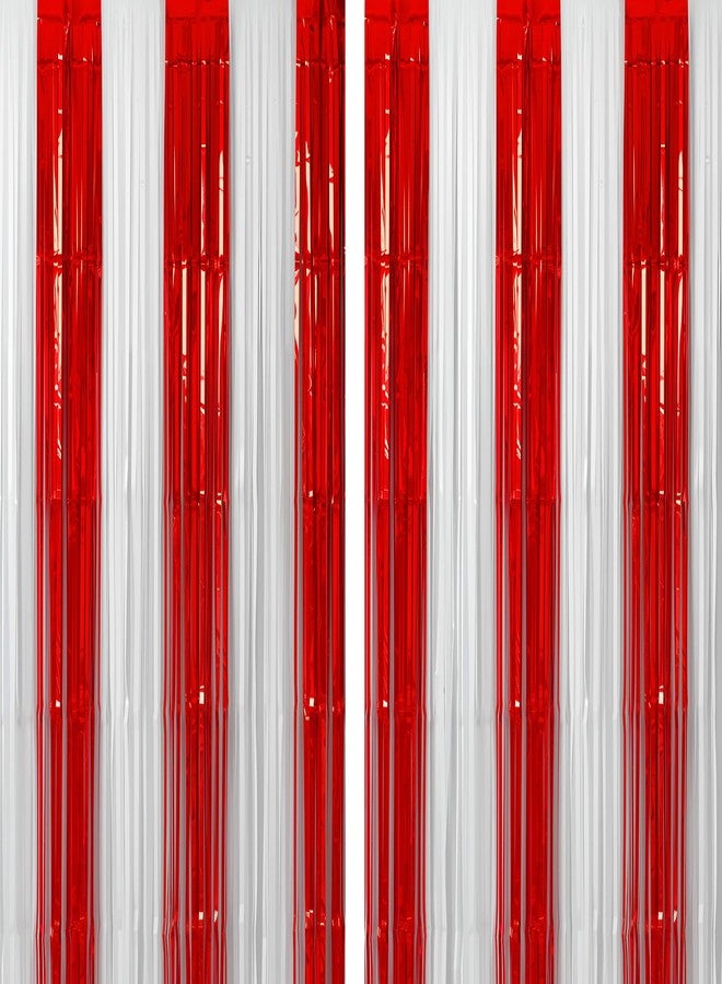 Zhanmai Christmas Red White Tinsel Foil Fringe Curtains 3.28×8.20 ft Metallic Streamers Tinsel Curtains Background for Carnival Circus New Year Party(red White, 2 Pack) - Image 1
