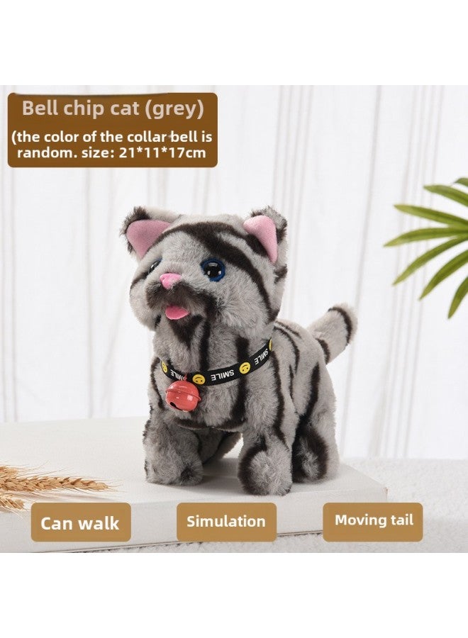 Electric Plush Kitten Toy Walking Talking Moving Machine Realistic Cat Pet Children's Gift Toy Fluffy Kitty Plaything-Specifications:Bell Cat (Grey) Simulation Sounds