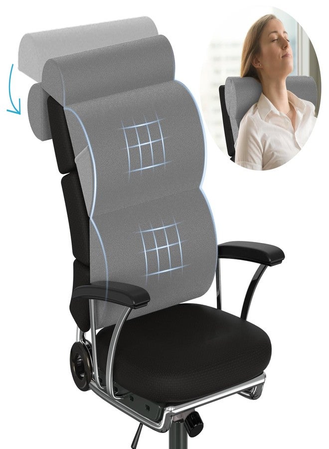 GIVANLEE High Back Pillow with Neck Support for Office Chair,Lumbar Support Pillow for Tall Back Chair,Computer/Desk Chair,Patented 2+2 Semi-circular Soft Back Cushion for Back Pain Relief for Resting,Working - Image 1