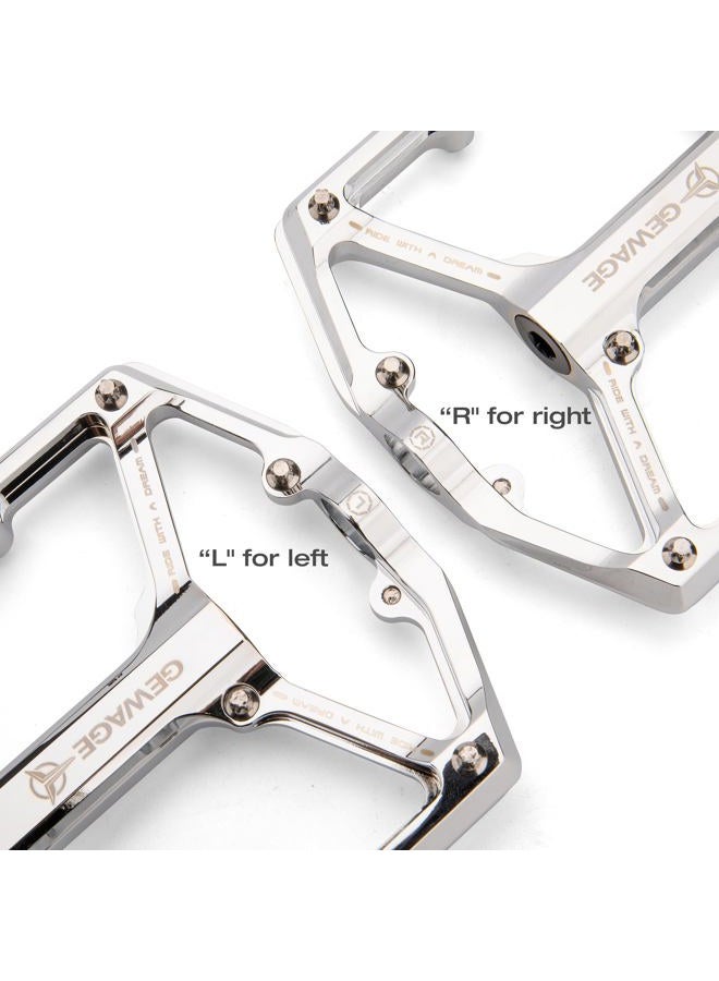 GEWAGE Road/Mountain Bike Pedals - 3 Bearings Bicycle Pedals - 9/16” CNC Machined Flat Pedals with Removable Anti-Skid Nails (Silver) - Image 5