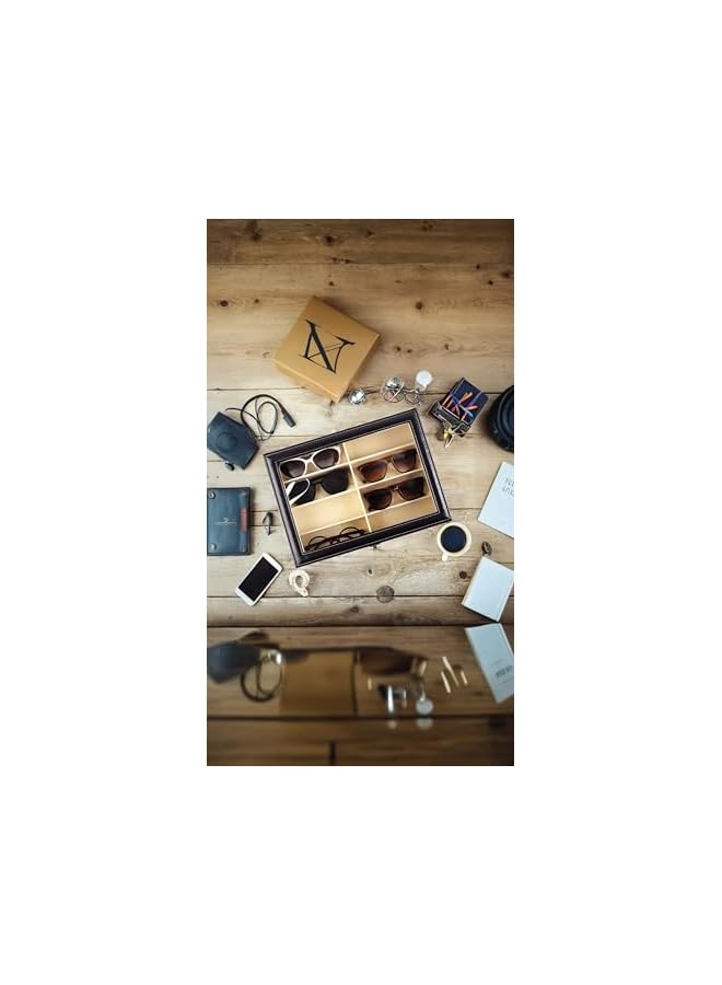 The Bros Black Leather Sunglass Organizer - 8-Slot Eyewear Display Case and Storage Box - Image 4