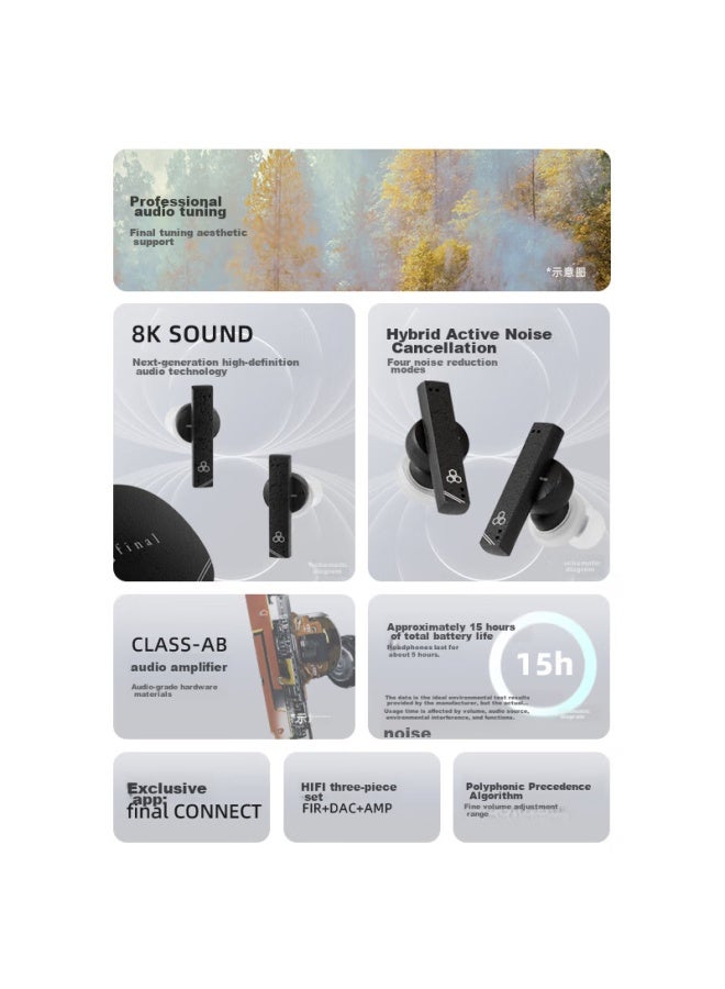 Final Fi-ze8dpltw, Newly Upgraded Flagship-grade True Wireless Active Noise-cancelling Bluetooth Headphones, Hifi Audiophile Sound Quality, Stable Connection, Ze8000 Mk2 Black - Image 2