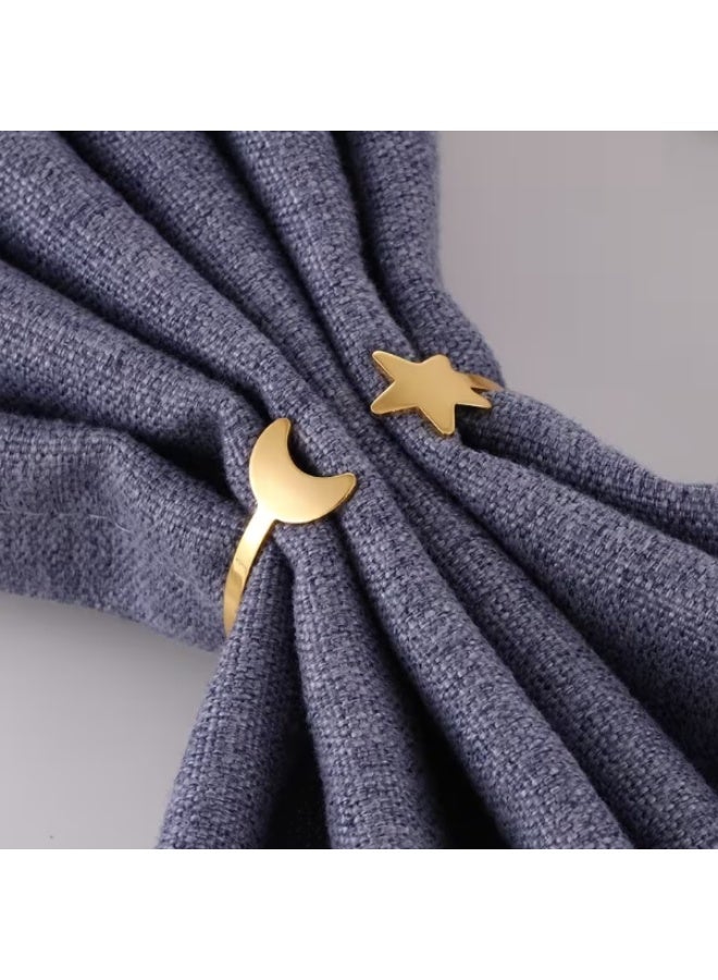 حلقات مناديل لتزيين طاولة الطعام، 6 قطع من حاملات المناديل المعدنية على شكل هلال ونجمة - حلقات مناديل رمضانية لتزيين طاولة الطعام في عيد الفطر وحفلات رمضان والأعياد الإسلامية وحفلات الزفاف (ذهبي-هلال) - Image 2