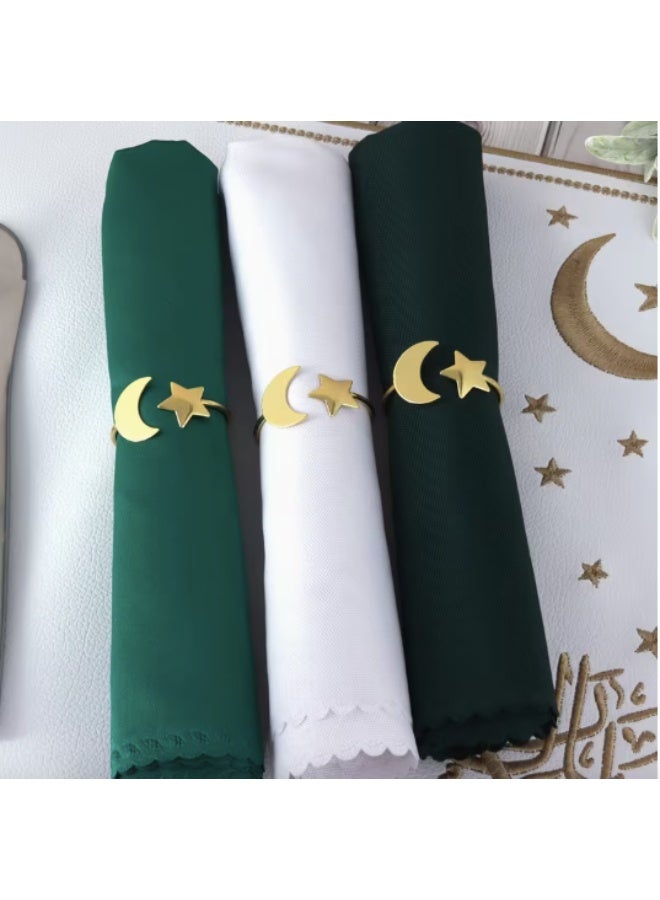 حلقات مناديل لتزيين طاولة الطعام، 6 قطع من حاملات المناديل المعدنية على شكل هلال ونجمة - حلقات مناديل رمضانية لتزيين طاولة الطعام في عيد الفطر وحفلات رمضان والأعياد الإسلامية وحفلات الزفاف (ذهبي-هلال) - Image 3