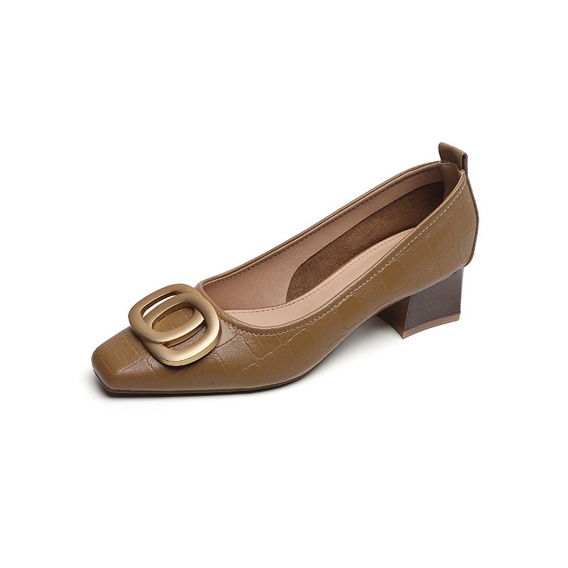 Chunky Heel Womens Loafers 2024 Spring Autumn Pointed Toe Comfort Shoes Brown 