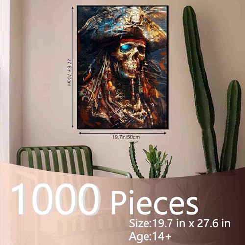 Aihonmin Pirate 1000 Piece Jigsaw Puzzle for Adults Families Skull Pirate Pictures Captain Puzzles for Challenging Family Activity Game DIY Handwork Puzzles Home Decor Gifts 20x27 Inches - Image 5