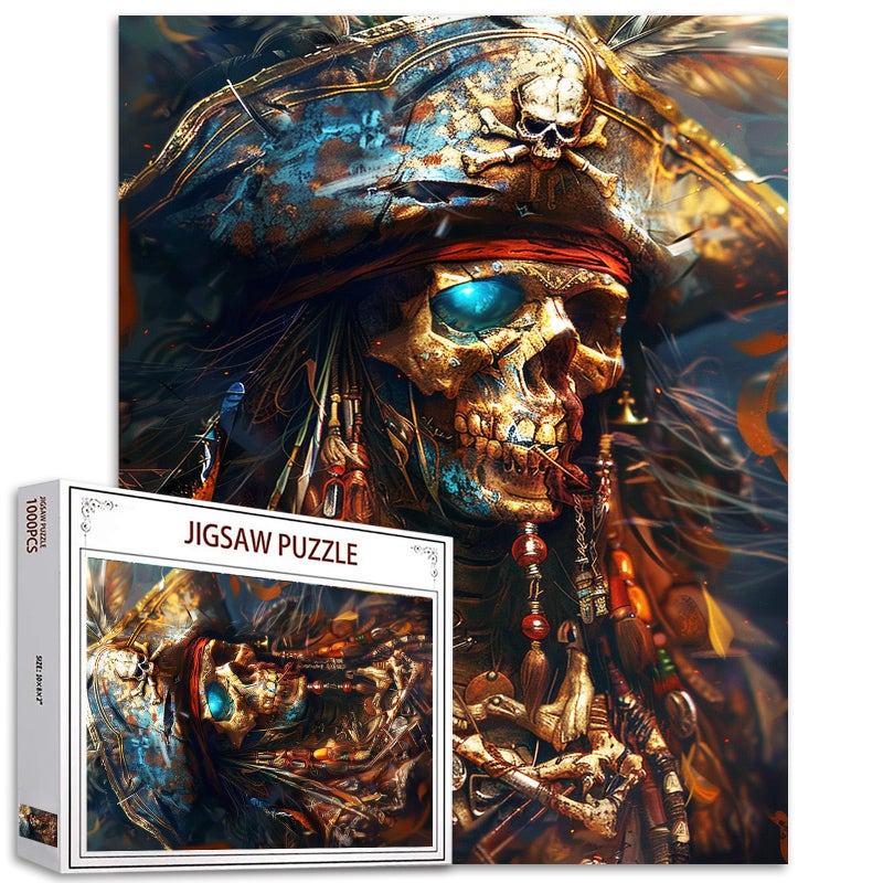 Aihonmin Pirate 1000 Piece Jigsaw Puzzle for Adults Families Skull Pirate Pictures Captain Puzzles for Challenging Family Activity Game DIY Handwork Puzzles Home Decor Gifts 20x27 Inches - Image 3
