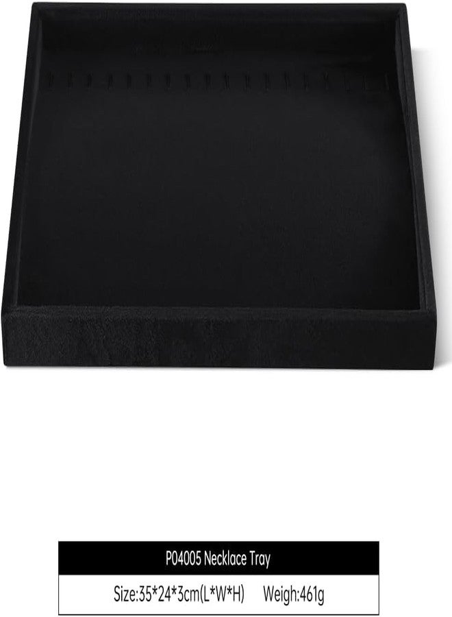 Arah Velvet Jewelry Display Tray For Bracelet Pendant Necklace, Multi-Slot Stackable Storage Tray For Long Chain Jewelries, Drawer Insert Jewelry Organizer (Black) - Image 3