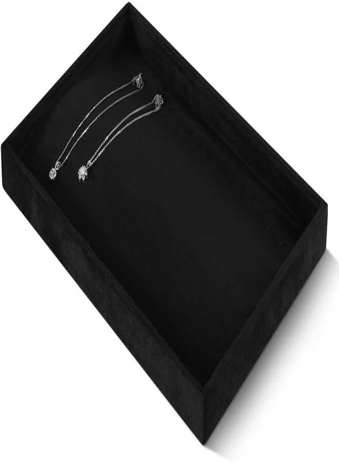 Arah Velvet Jewelry Display Tray For Bracelet Pendant Necklace, Multi-Slot Stackable Storage Tray For Long Chain Jewelries, Drawer Insert Jewelry Organizer (Black) - Image 2