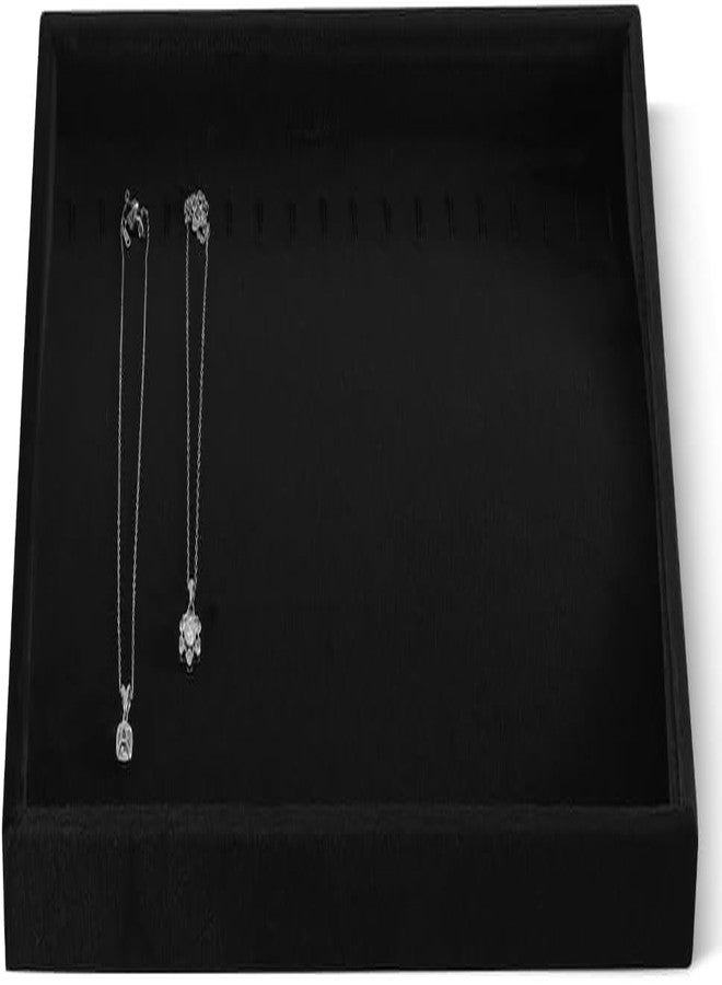 Arah Velvet Jewelry Display Tray For Bracelet Pendant Necklace, Multi-Slot Stackable Storage Tray For Long Chain Jewelries, Drawer Insert Jewelry Organizer (Black) - Image 1