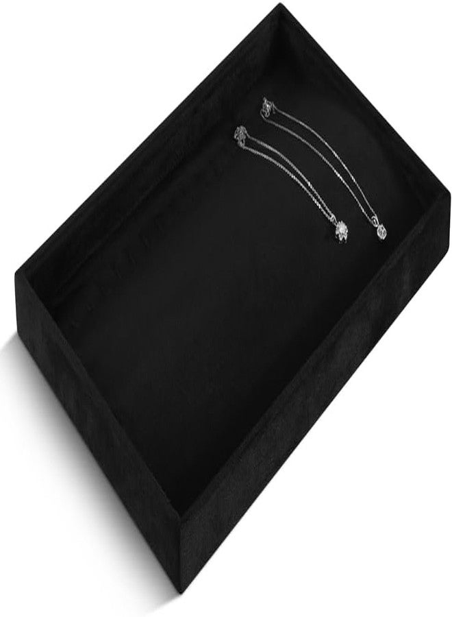 Arah Velvet Jewelry Display Tray For Bracelet Pendant Necklace, Multi-Slot Stackable Storage Tray For Long Chain Jewelries, Drawer Insert Jewelry Organizer (Black) - Image 4