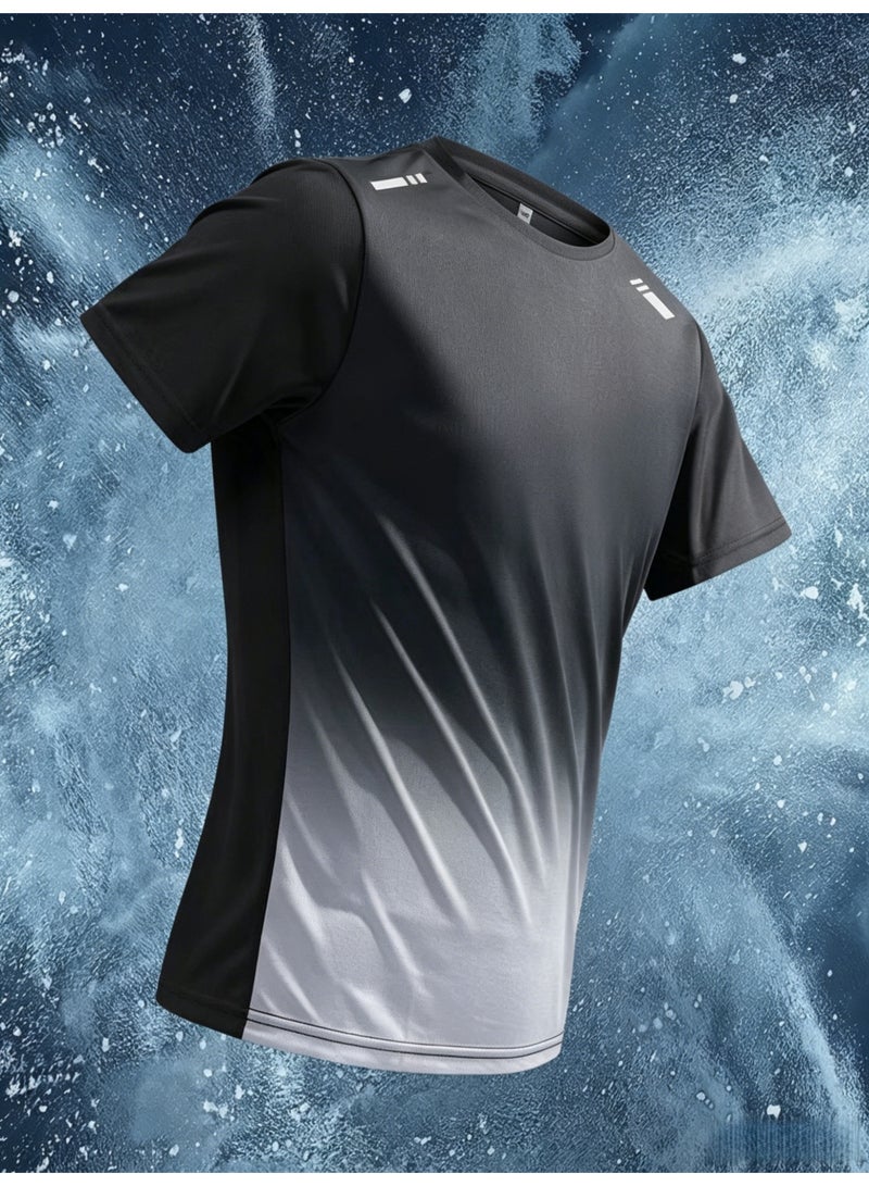 Harse Men's Quick Dry Training Set, Breathable Gradient Sports T-Shirt and Shorts for Tennis, Badminton, Running and Gym Workout - Image 3